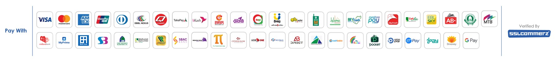 Pay with SSLCommerz - Visa, Mastercard, bKash, Nagad, Rocket and more